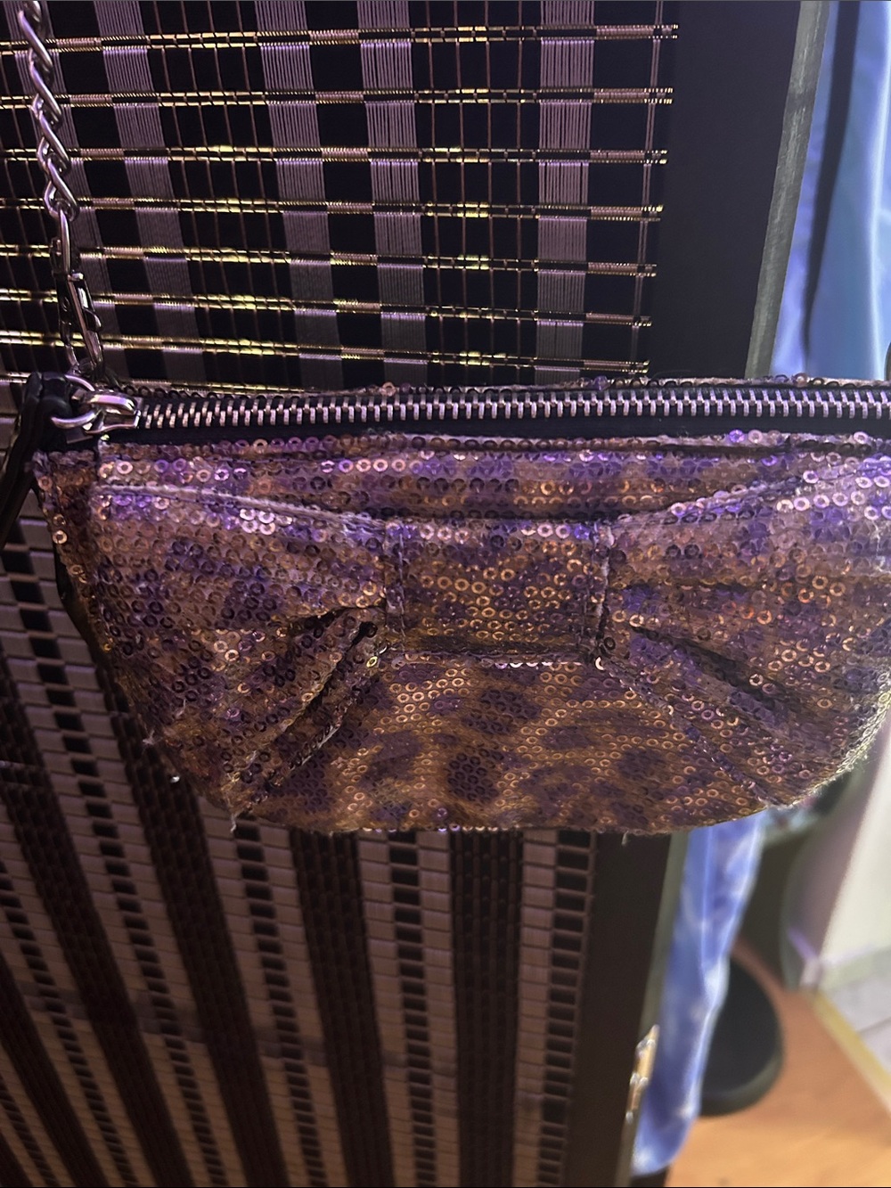 Betsey Johnson Purple Sequin Leopard Wristlet Clutch